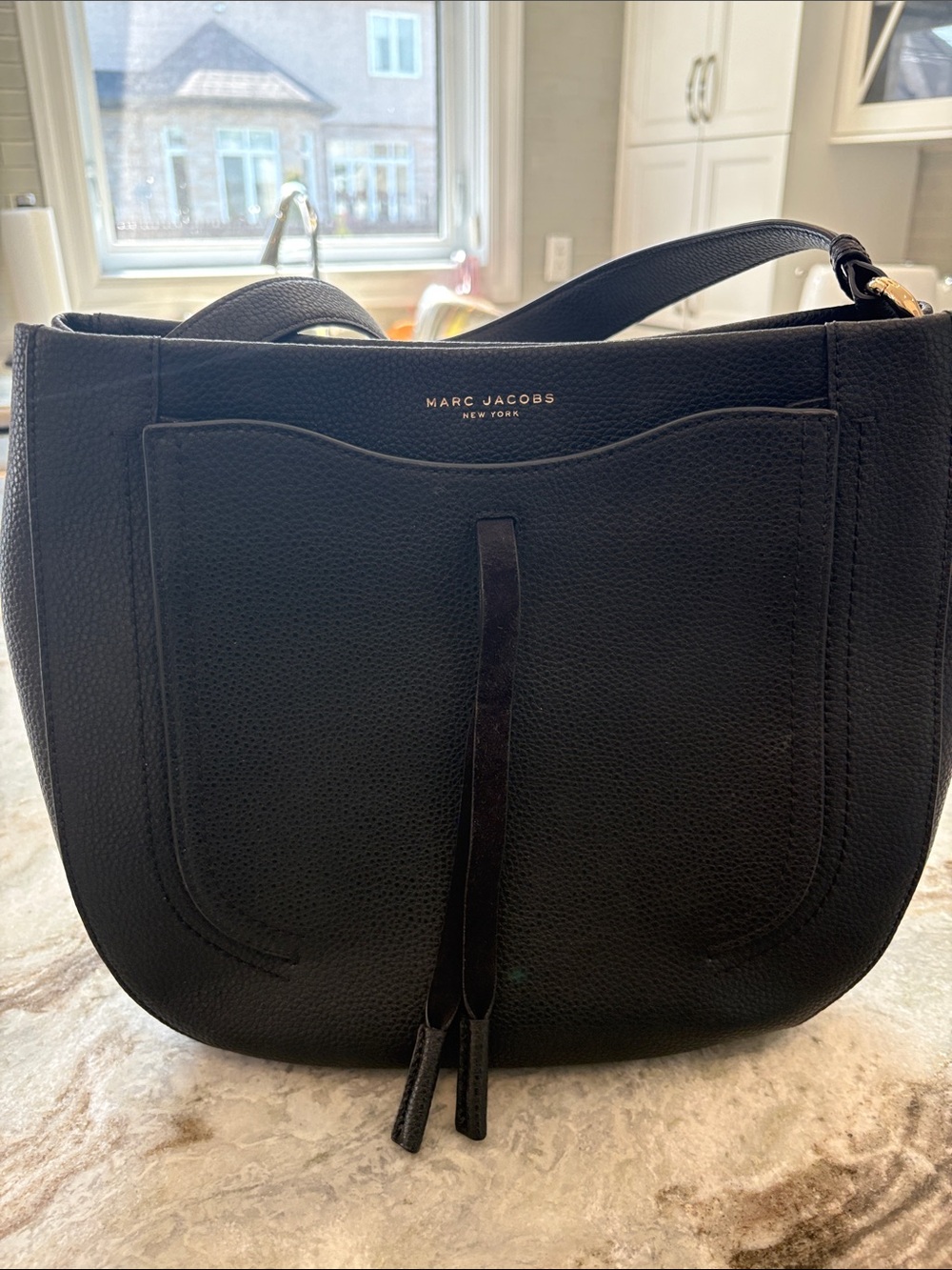 Marc Jacobs Black Pebbled Leather Shoulder Bag with Tassel